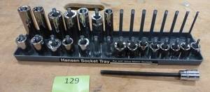 lot 129 image: Set of 38 in SAE sockets on a holder