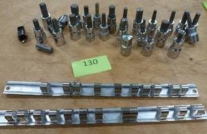 lot 130 image: Set of 38 in SAE sockets with a couple of holders
