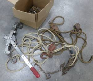 lot 184 image: Vintage trolleys and a winch