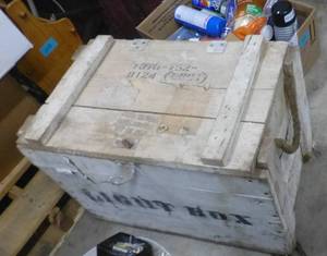 lot 222 image: vintage wood box with rope handles, chain