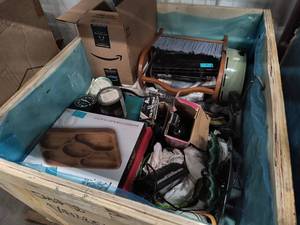 lot 234 image: Crate full of items not picked up or unsold, a bunch more has been added