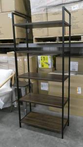 lot 253 image: Like new target shelf unit, wood shelves steel frame