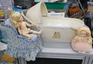 lot 273 image: vintage dolls and basinet