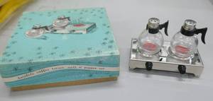 lot 293 image: Vintage coffee hotplate salt and pepper shakers