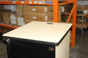 lot 92 image: Video Furniture International VFI Deluxe Mobile Audio  Video Equipment Rack w Vented Blank Panels & Plexiglass Front Door