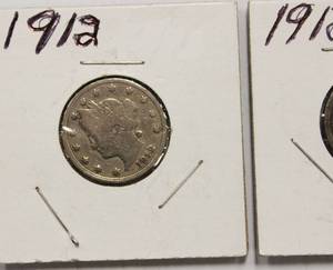 Nice 1912 & 1912 - D Liberty Head V - Back Nickels