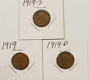 1919, 1919 - D, 1919 - S Wheat Back Pennies