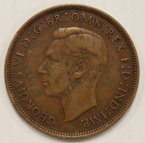 1938 Georgivs VI Emperor One Penny Large Bronze Vintage Coin