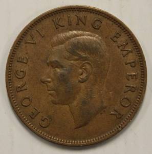 1941 New Zealand, King Georgivs VI Large Bronze Collectable Coin