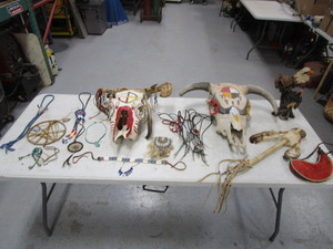 lot 143 image: Painted Cow Skulls, Jewelry, Decor