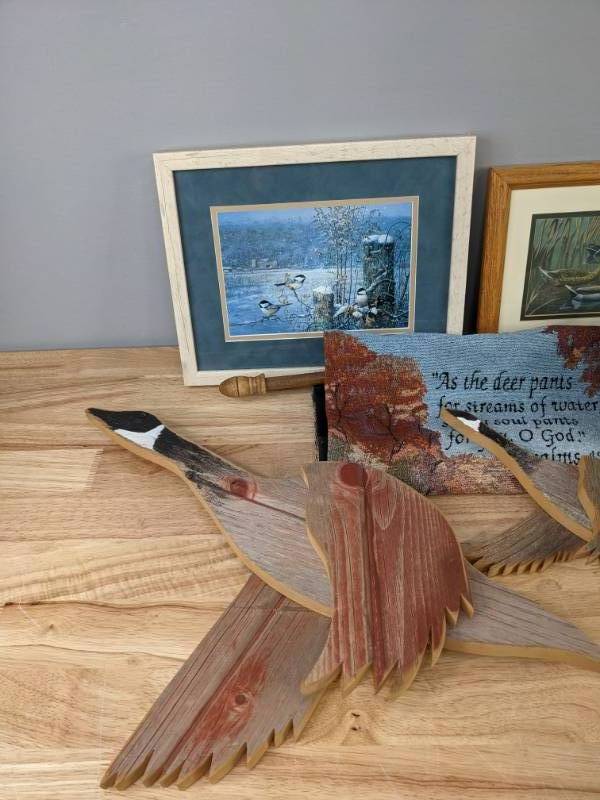 Various Hunting Home Decor Items Including Duck Wall Art, Duck Landscape Pictures and Deer Hanging Blanket  Z