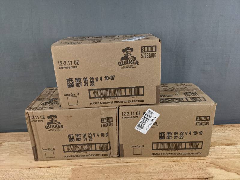 Three (3) Boxes of Quaker Instant Oatmeal Express Cups Best By 10312023   Q