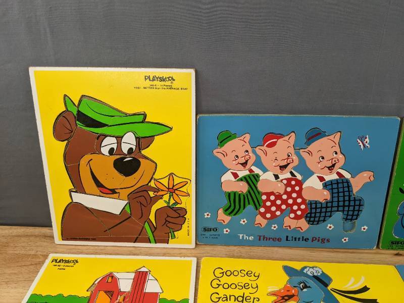 Vintage Kids Wooden Puzzle Collection Playskool, Sofi, Yogi Bear, and More M