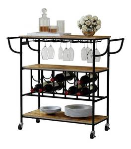 Brand New 3 Tier Serving Bar Cart with Wine Rack and Glass Holder T
