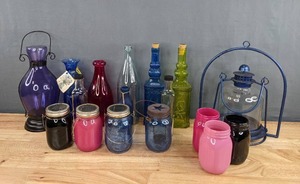 Assorted Colorful Glass Vases and Solar Lanterns S