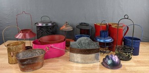 Colorful Assortment of Small Metal Bins and Candle Holders S