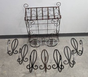Metal Cart Plant Holder and 7 Metal Wall Plant Hooks S