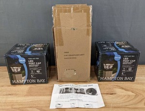 2 New Opened Box Hampton Bay LED Post Cap 3-in-1 Solar Flame Light S