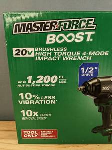 Brand New Masterforce BOOST� 20-Volt Brushless Cordless 12 High Torque Impact Wrench I