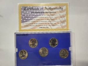 lot 1 image: 2007 Philadelphia Mint Edition State Quarter Collection - 5 coins