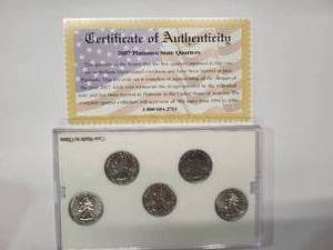 lot 3 image: 2007 Platinum Edition State Quarter Collection - 5 coins