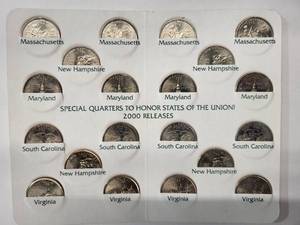 lot 9 image: 2000, 2003,2004,2005,2006,2008 Commemorative State Quarters (114 coins)  BU