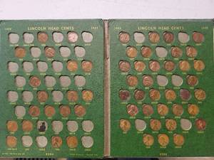 lot 10 image: Lincoln Cents   1909-1958 misc.  Lincoln Wheat Head Cents (119 Coins) 1959-1970 misc. Lincoln Pennies (9 Coins) Very Good - Very Fine