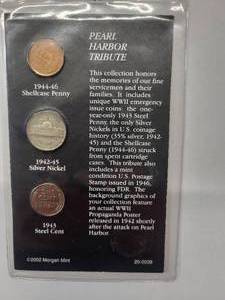 lot 24 image: Pearl Harbor Tribute 3 coins and stamp   Very Good -Very Fine