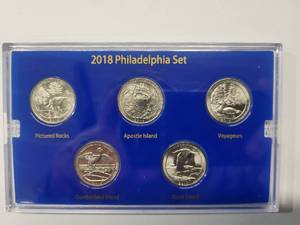 lot 28 image: 2018 America the Beautiful Quarter Collection - 5 coins Philadelphia Mint