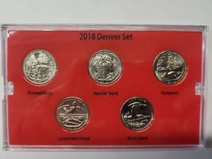 lot 29 image: 2018 America the Beautiful Quarter Collection- 5 coins - Denver Mint