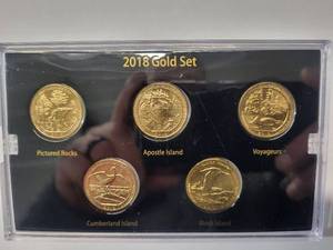 lot 30 image: 2018 America the Beautiful Quarter Collection - 5 coins Gold Layered Edition Mint