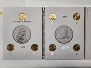 lot 35 image: Sacagawea Dollar Book 2000-2001  7 Coins   Very Fine