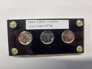lot 52 image: Steel Cents of 1943 - 3 coins Almost Uncirculated