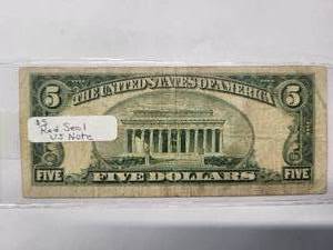 lot 79 image: $5 Red Seal US Note 1953   Very Fine