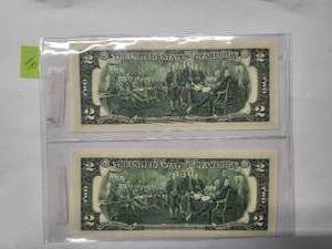 lot 91 image: $2   consecutive low serial numbers - Uncirculated