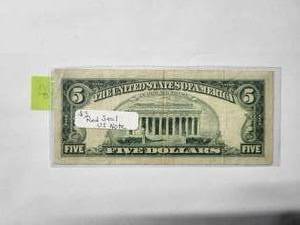 lot 95 image: $5 Red Seal US Note 1963  Very Fine