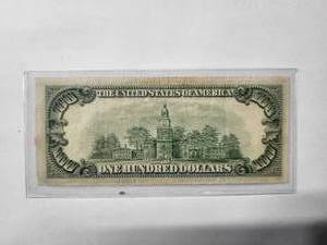 lot 97 image: 1950 $100 Federal Reserve Note  - does not have words IN GOD WE TRUST   Fine