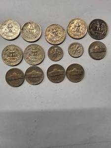 lot 126 image: 7 Quarters, 1 Dime, 5 Nickels  - Misc. dates  1948 - 1974