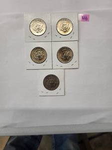 lot 199 image: Kennedy Half Dollars 1972 (1 coin) 1979 (1 Coin) 1980 (3 Coins)  Almost Uncirculated (5 Coins)