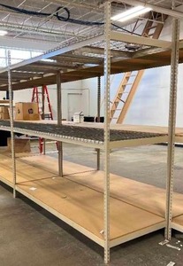 1 - 3 SHELF EXTRA HEAVY DUTY PALLET RACKING SECTION MEASURING 8 X 3 X 8&nbspIncludes Shelf Supports, Particle Boards and Wire Racks That Are Pictured - GREAT CONDITION