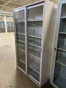 MSRP $7500 Medical Grade Large Heavy Duty Metal Sliding Glass Double Door Laboratory Display Case 6-Shelf Storage Cabinet - Great Condition - Slides Smoothly Used In A Hospital Laboratory Setting - This Cabinet Has A Modest $400 Reserve