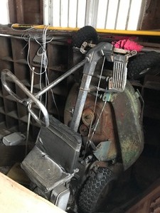 lot 31 image: Riding lawn mower, tiller and cement trowel