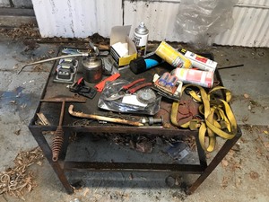 lot 63 image: Garage table and contents on top