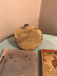 lot 126 image: Canteen, 2 boy scout books and scrap book