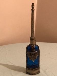 lot 145 image: Vintage handcrafted Moroccan Blue Glass perfume bottle