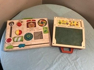 lot 123 image: Fisher Price school days desk and Fisher Price activity center
