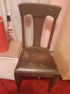 lot 100 image: 2 Vintage chairs, hamper and metal garbage can