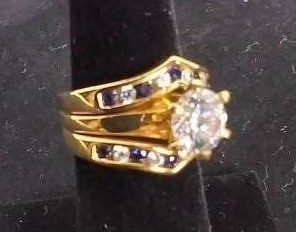 lot 453 image: NEW 18K Gold Over Sterling Silver Lab-Created Blue Sapphire and CZ 3-Pc. Ring Set Size 6