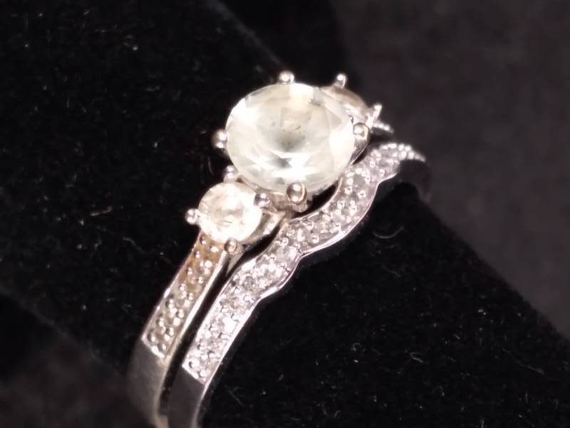 lot 465 image: NEW Sofia B. 10K White Gold Genuine Aquamarine, Lab-Created White Sapphire and Diamond-Accent Bridal Set Size 7