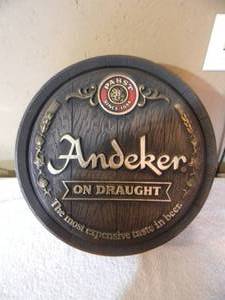 lot 19 image: VINTAGE ANDEKER ON DRAUGHT BEER BARREL BAR SIGN - NICE - COOL OLD SCHOOL PIECE - GREAT CHRISTMAS GIFT - APPROX 16 - SEE PICTURES